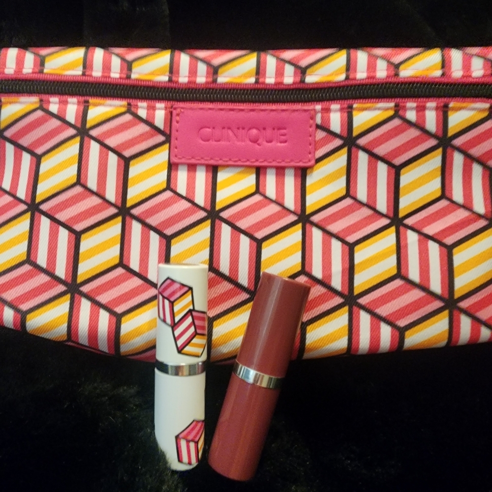 Clinique Geometric Makeup Bag with Lipsticks Bundle, NWT